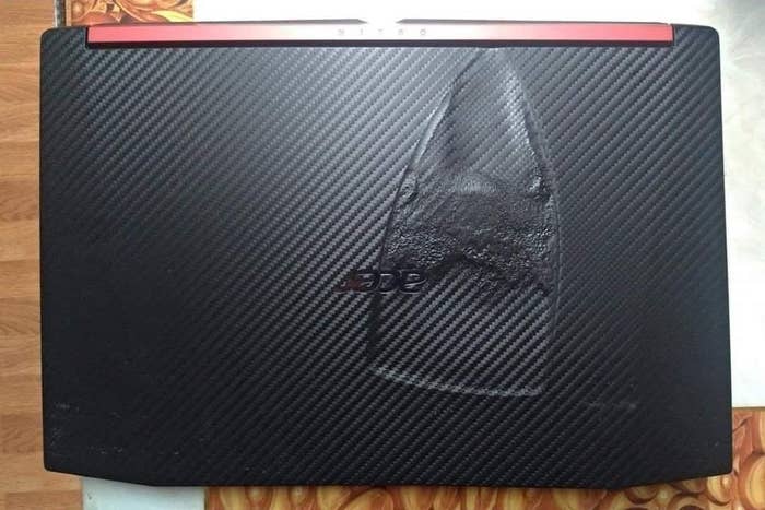 iron outline on a laptop where it clearly fell: