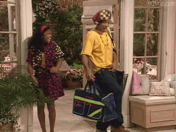 Will and Ashley dance excitedly as they walk through the french doors; Will is holding bags