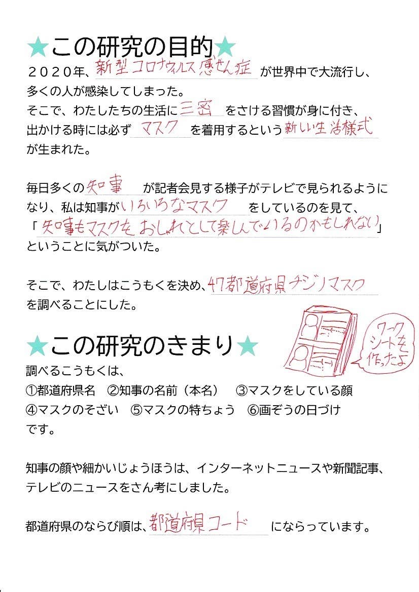 小学4年生が夏休みに研究したのは47都道府県の チジノマスク 圧巻の内容が話題に 小学4年生が夏休みに研究したのは47都道府県の チジノマスク 圧巻の内容が話題に