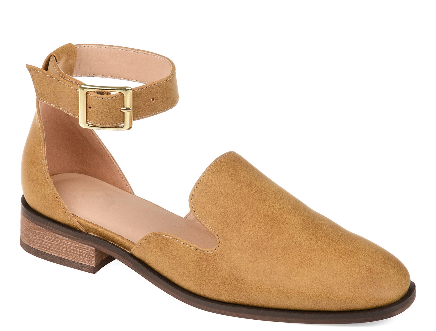 Square toe mustard flats with ankle strap 