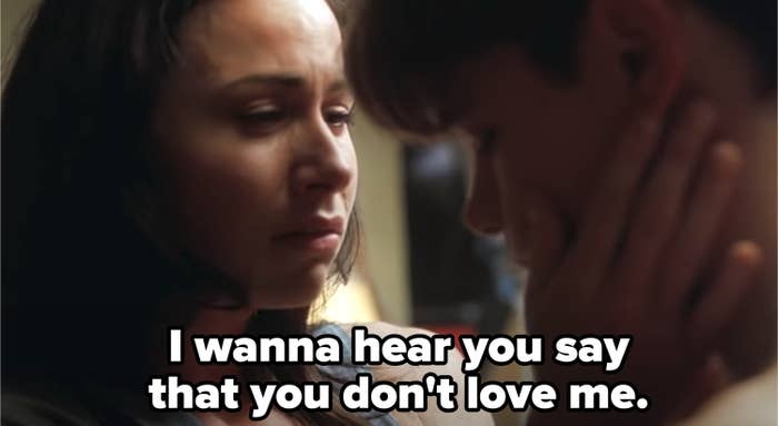 Skylar crying and asking Will to tell her that he doesn't love her