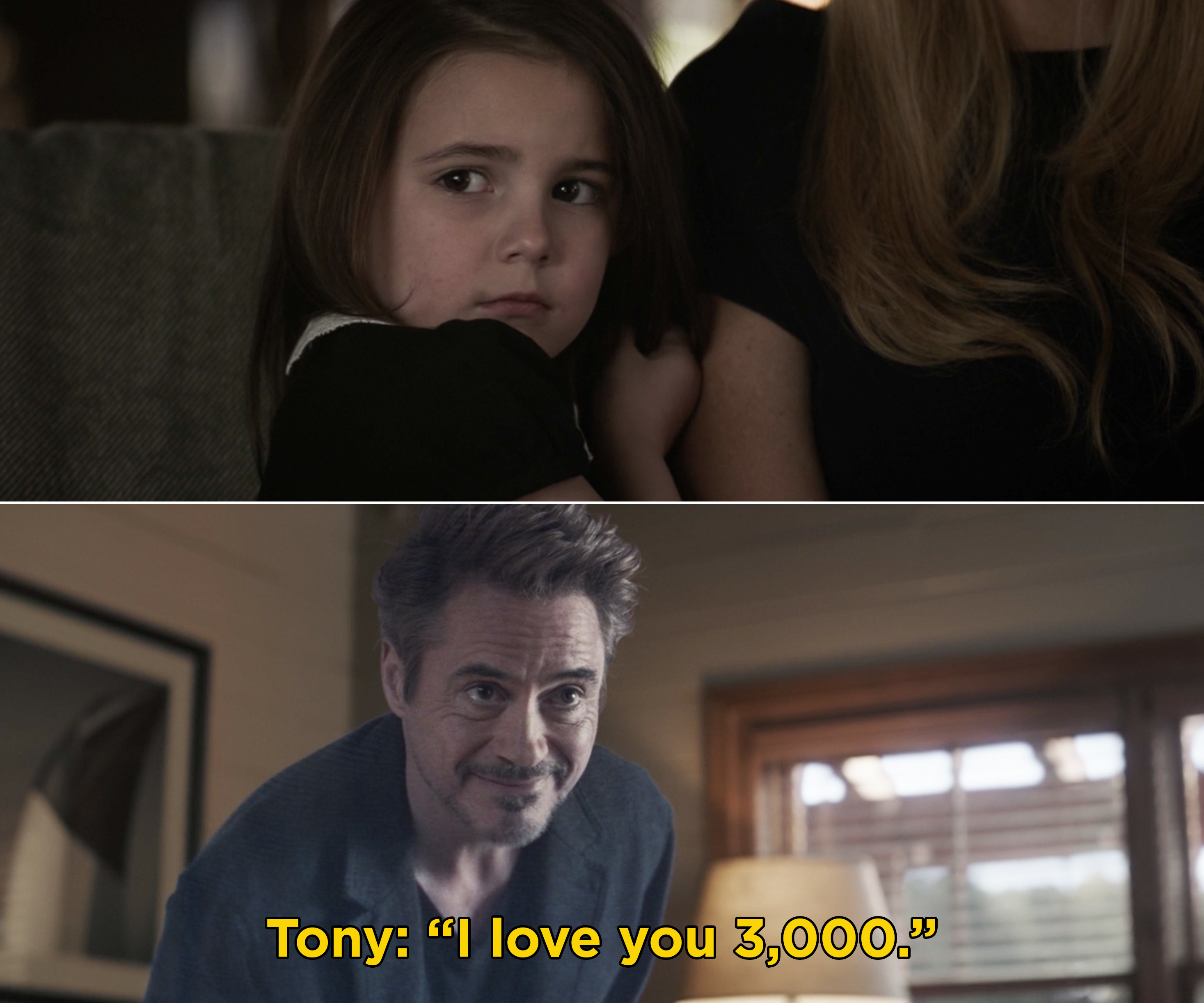 Tony, as a hologram, telling Morgan that he loves her 3,000