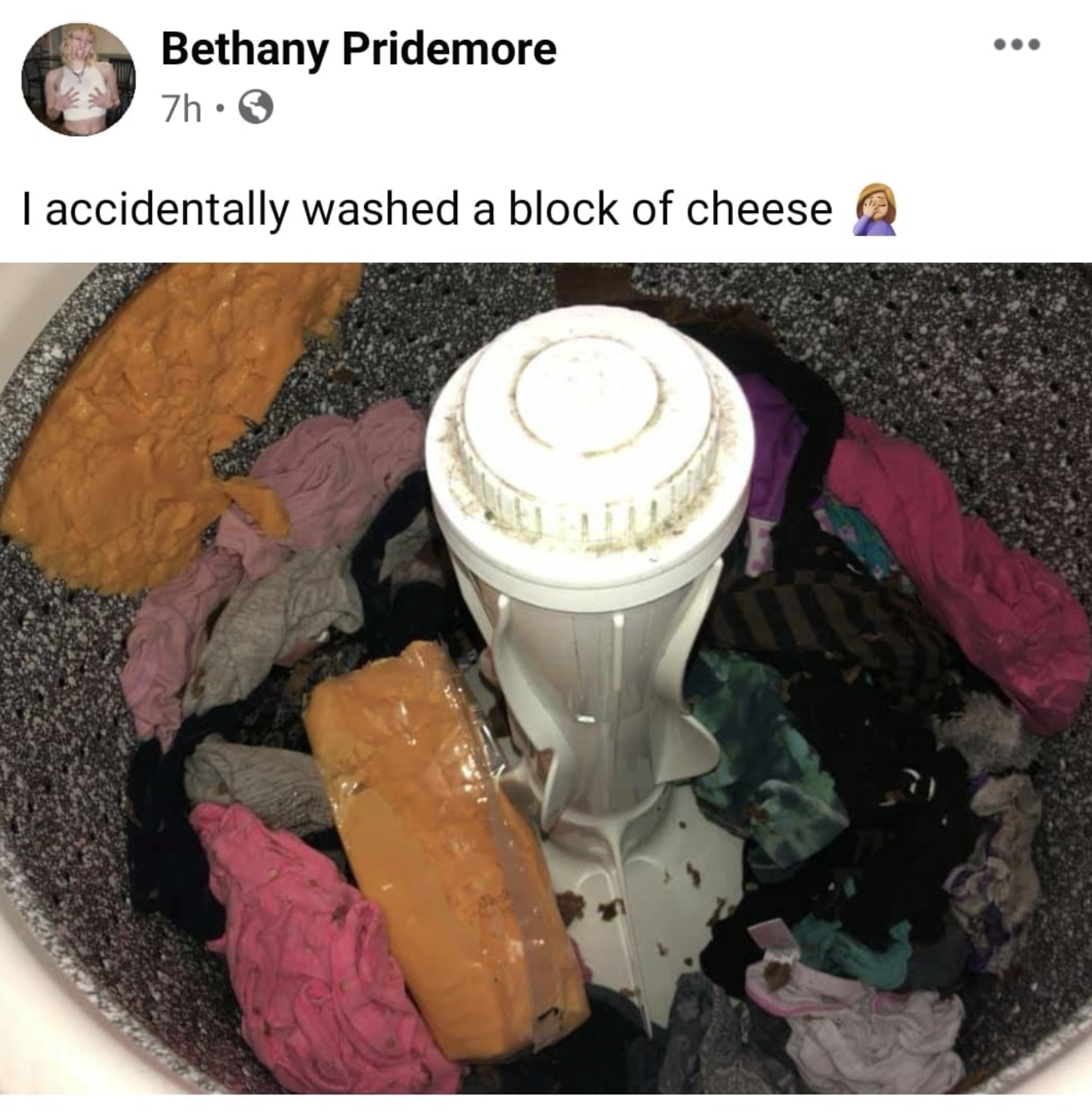 washing machine with a block of cheese in it