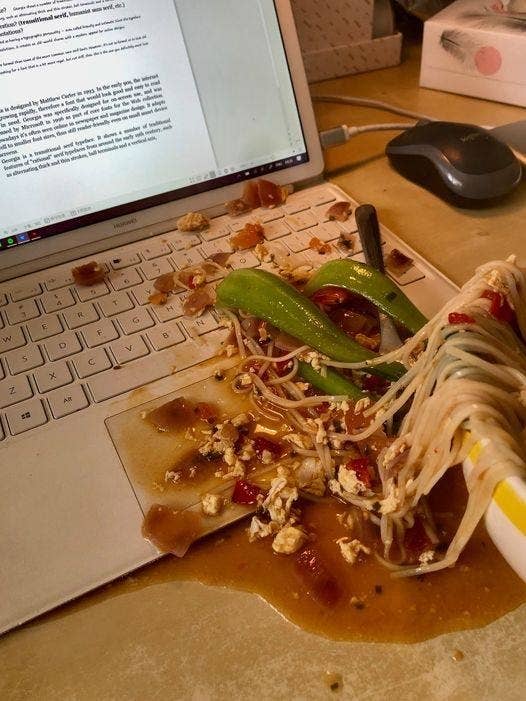 soup spilled on a computer
