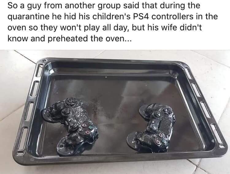 two ps4 controllers on a tray that are melted