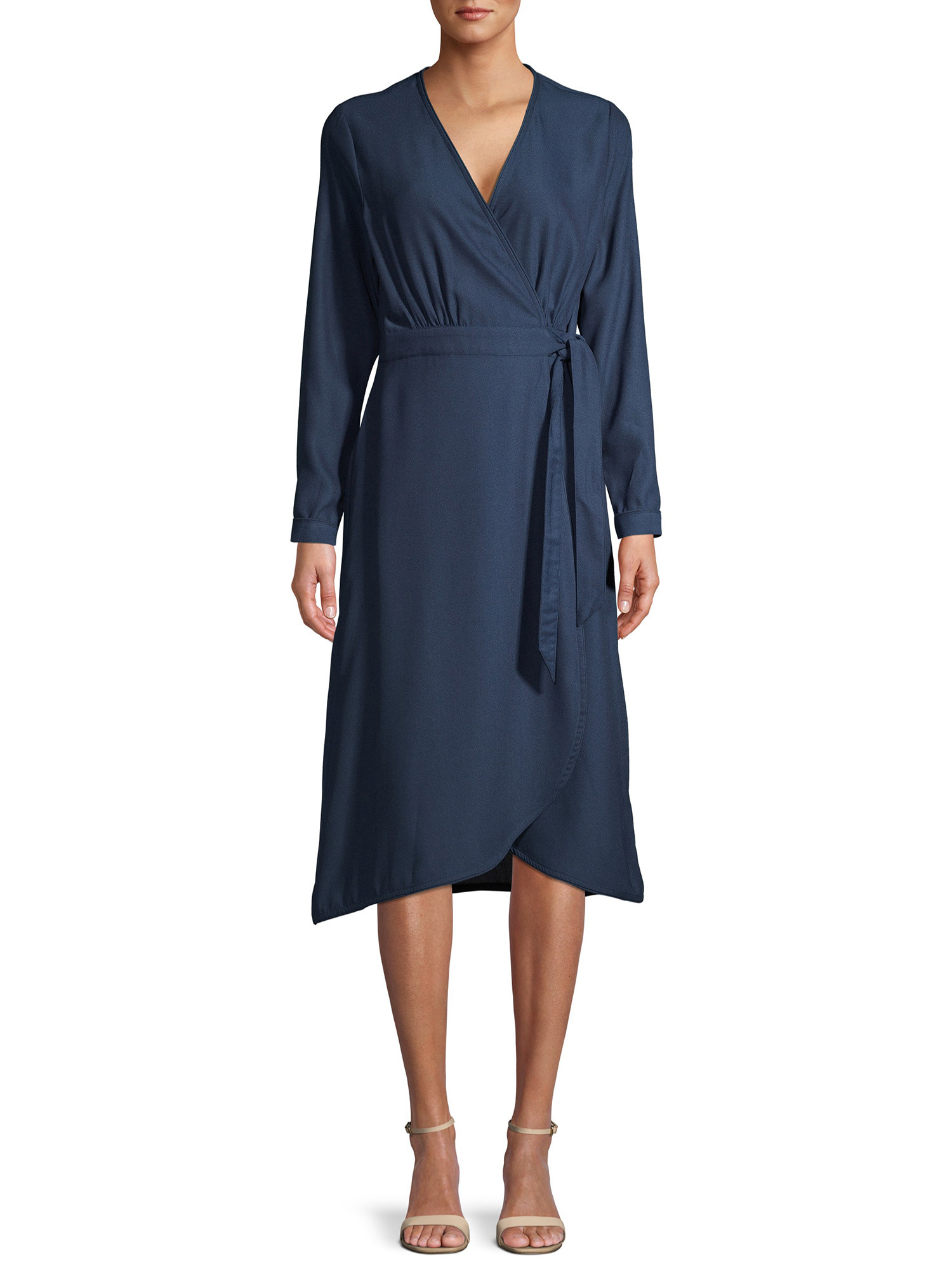 The navy blue midi wrap dress