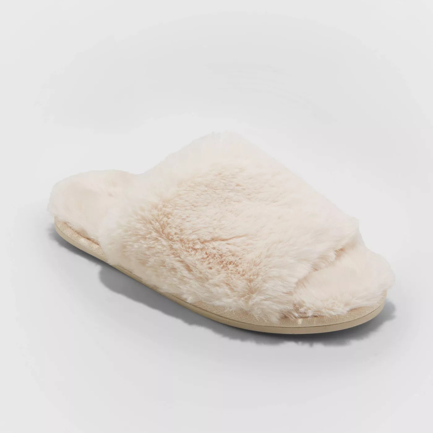 white faux fur slide slippers
