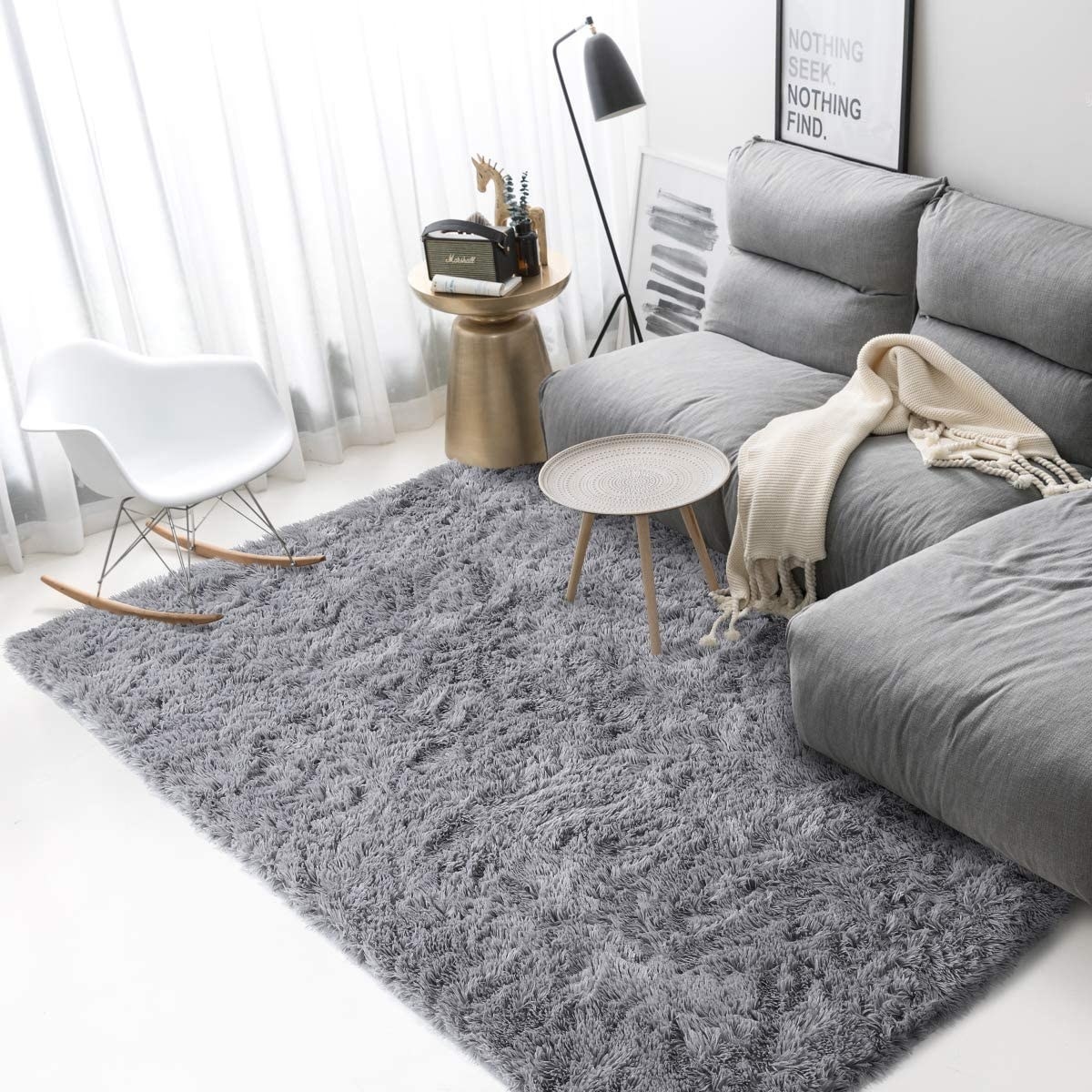large rectangle shaggy grey rug