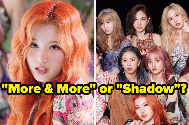 An image of TWICE's Sana next to an image of TWICE's More and More album cover