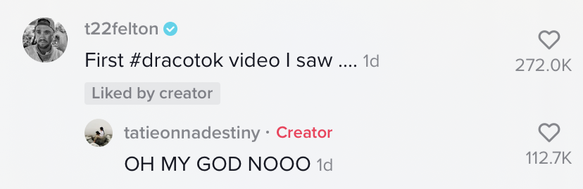 Tom Felton says it&#x27;s the first #dracotok video he&#x27;s seen in a TikTok comment