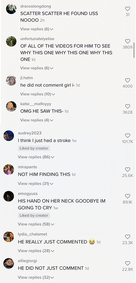 a bunch of TikTok comments of being freaking out that Felton found #dracotok