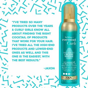 The product and a quote about how hard it is to find products for curly hair.