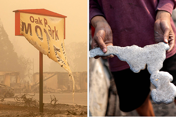 A melted motel sign and a melted chunk of metal