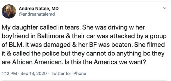 A screenshot of Natale's false tweet.