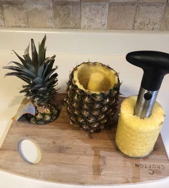 Reviewer image of a pineapple's core removed using the tool