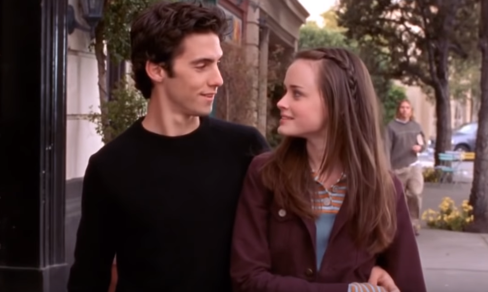 &quot;Gilmore Girls&quot; characters Jess and Rory staring into each other&#x27;s eyes