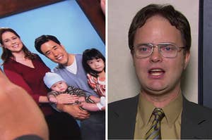A photo from a prank Jim pulled out Dwight where he replaced himself with an Asian man on the left, and Dwight on the right 
