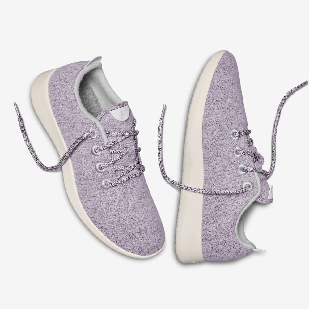 The light purple sneakers with white bottoms