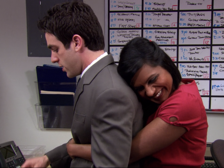 &quot;The Office&quot; character Kelly is seen hugging Ryan from behind, while smiling