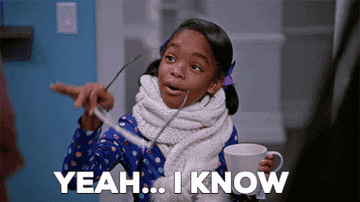 Marsai Martin on the TV show &quot;Black-ish&quot; putting on oversized sunglasses and holding a cup of coffee while saying &quot;Yeah...I Know&quot;. 