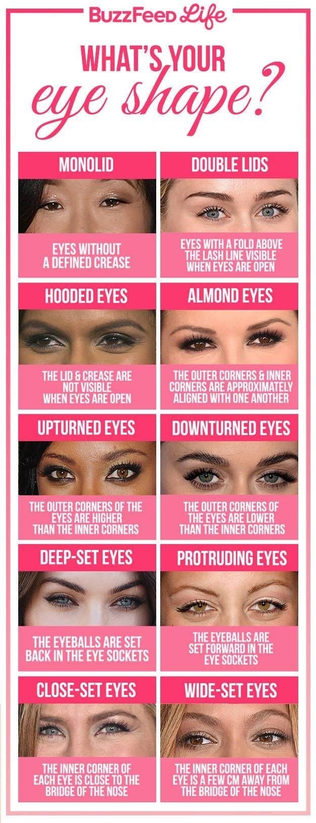 A chart explaining a variety of different eye shapes. 