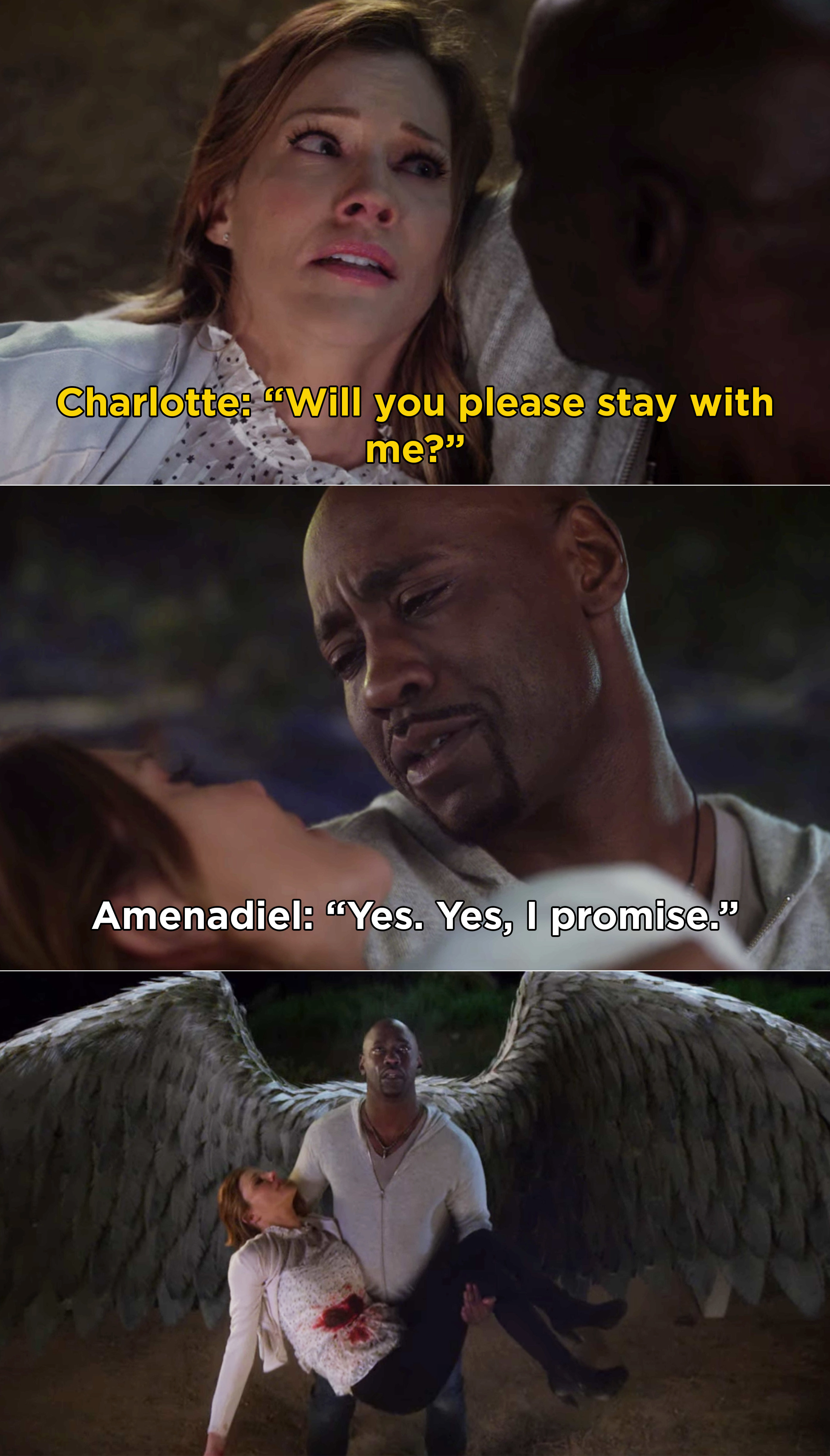 Amenadiel promising to stay with Charlotte