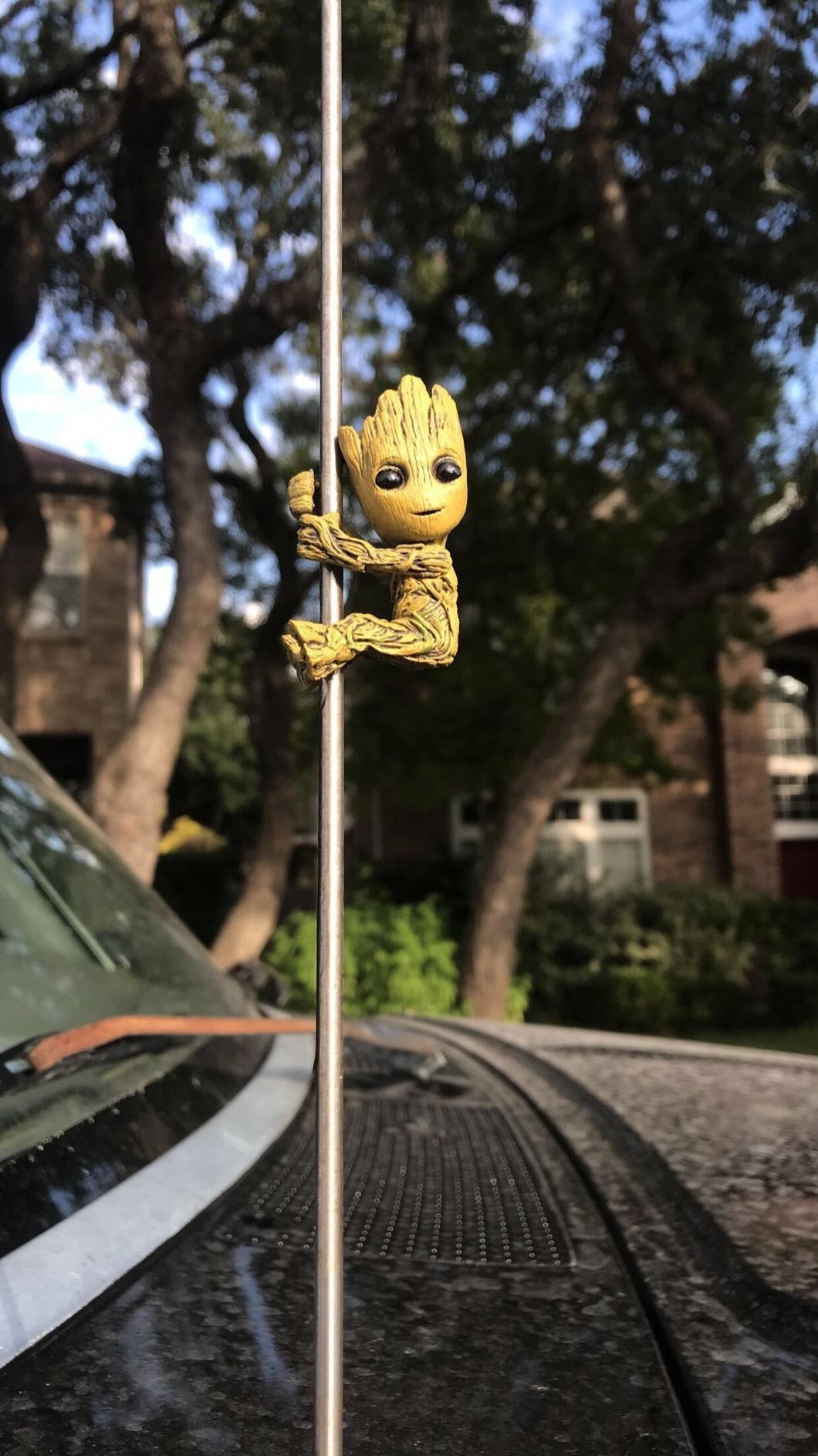 baby groot holds onto antenna 