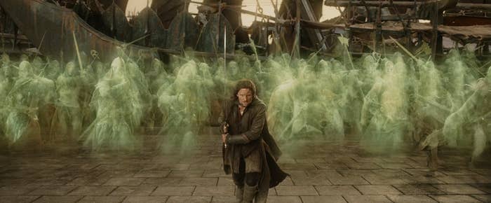 Aragorn charging into battle with the dead men of Dunharrow