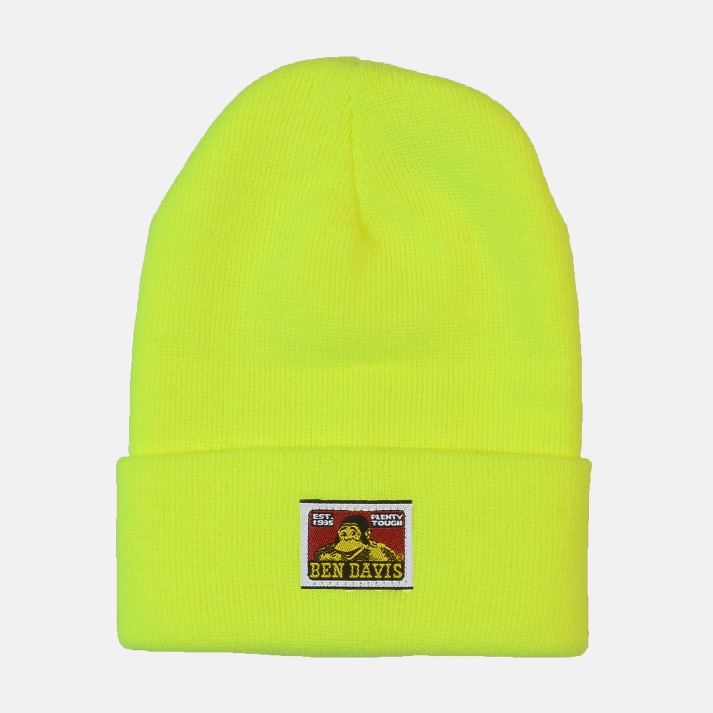 Product photo showing Ben Davis beanie in safety yellow