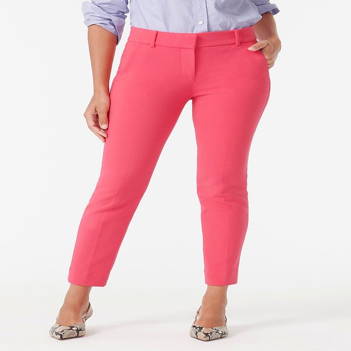 Model in the pink slim pants