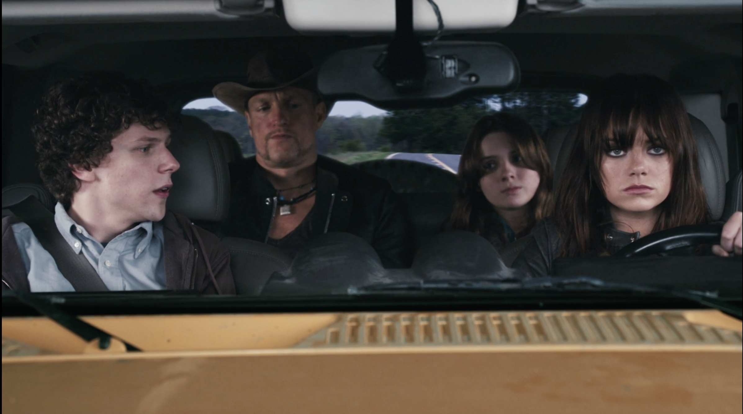 Jesse Eisenberg, Woody Harrelson, Abigail Breslin, and Emma Stone in Zombieland
