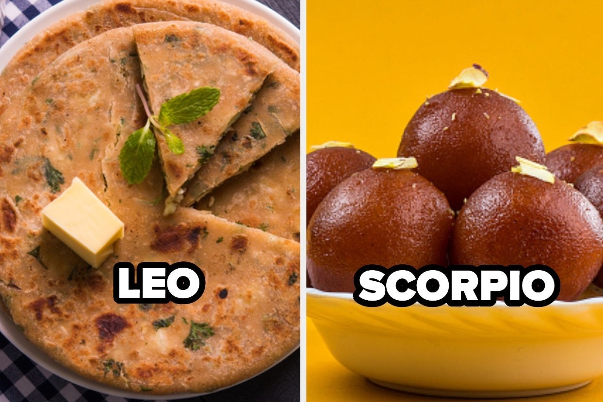 A collage of some gobi parathas and some gulab jamuns
