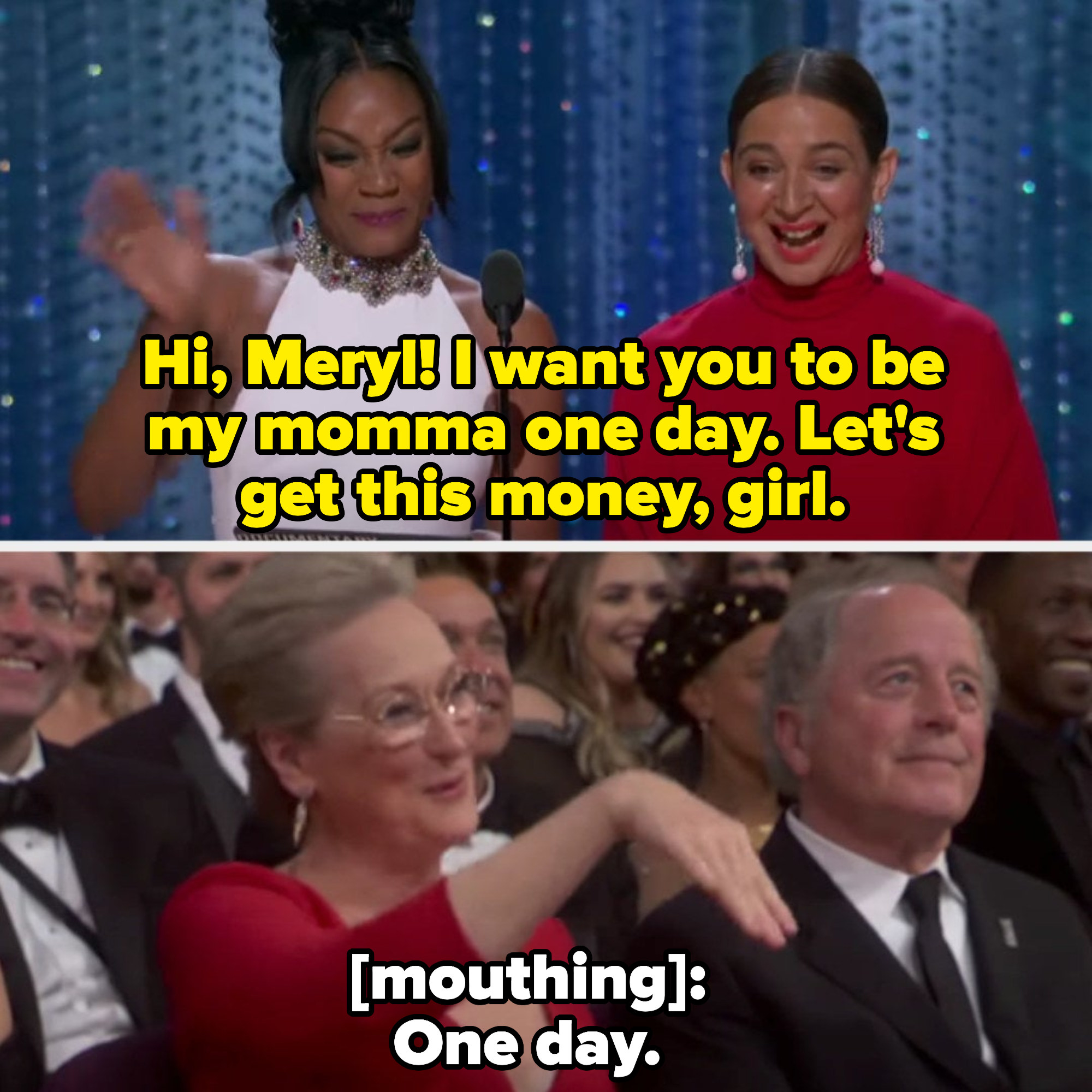 Meryl reassuring Tiffany in the audience that they&#x27;ll work together one day
