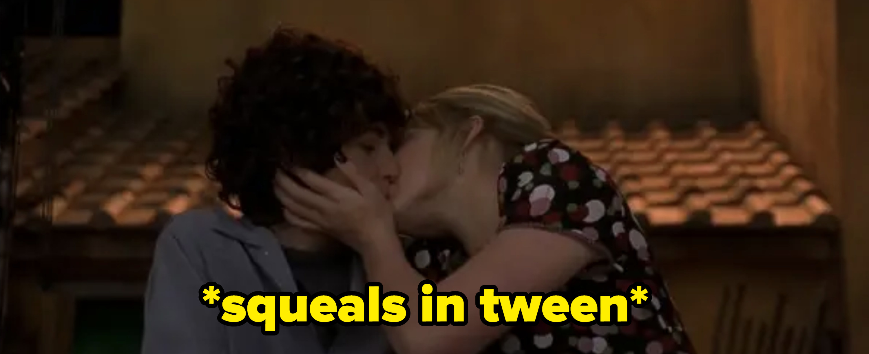 Lizzie and Gordo kiss with the caption &quot;squeals in tween*