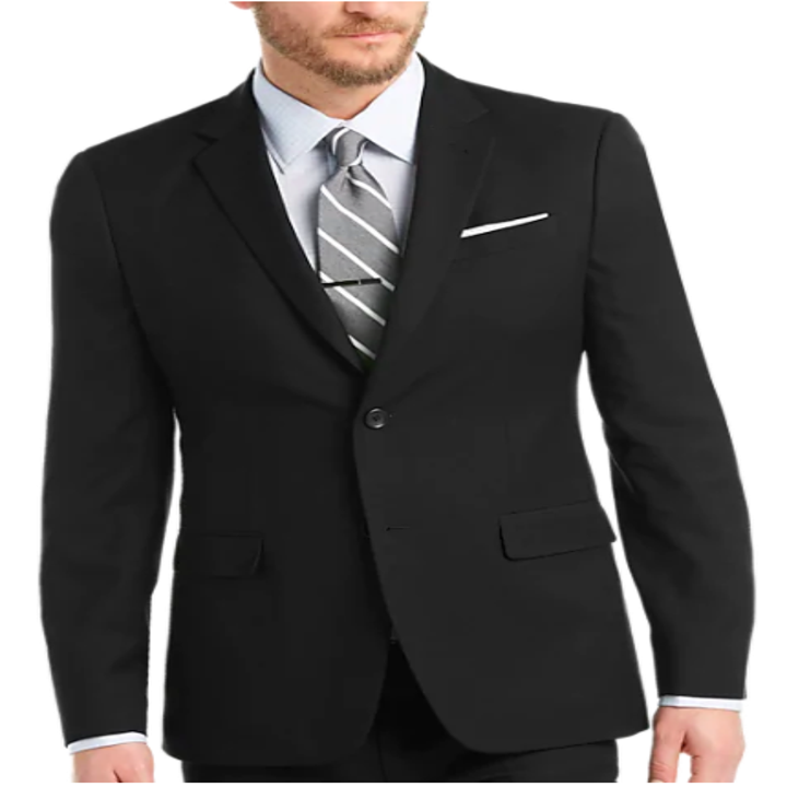 Model wearing the black suit 