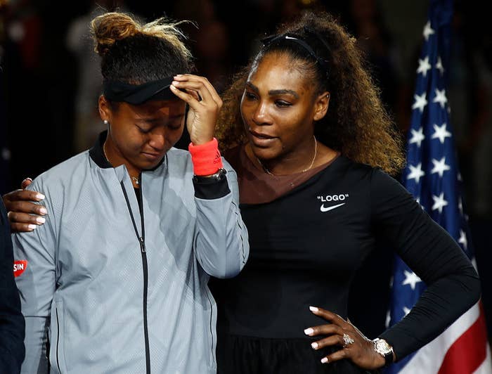 Serena Williams comforting Naomi Osaka after her win at the 2018 US Open. 