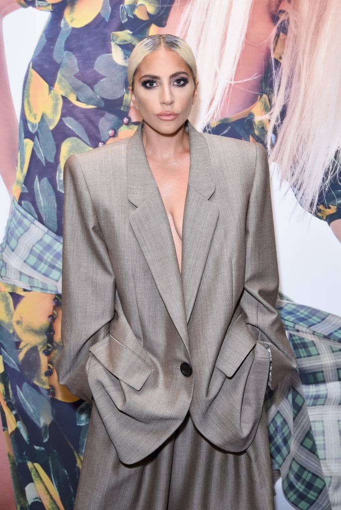 Lady Gaga wearing an oversized suit