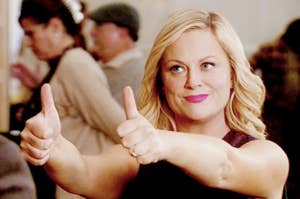Leslie Knope giving two big thumbs up