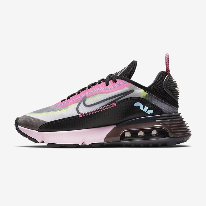 Pink and black sneakers