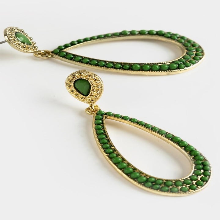 Green teardrop statement earrings