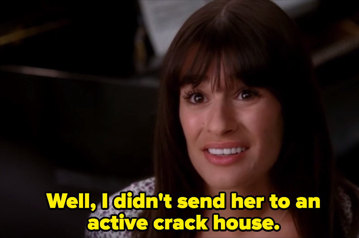 Rachel trying to defend herself by saying she didn't send her classmate to an "active crackhouse."
