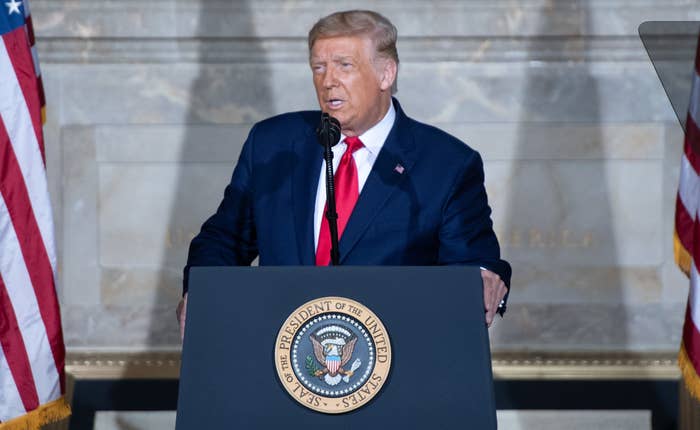 Trump speaking during the White House Conference on American History at the National Archives