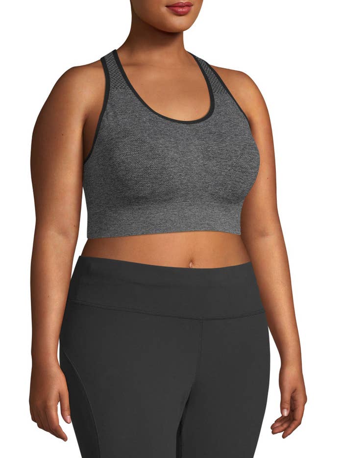 Model wears the gray bra