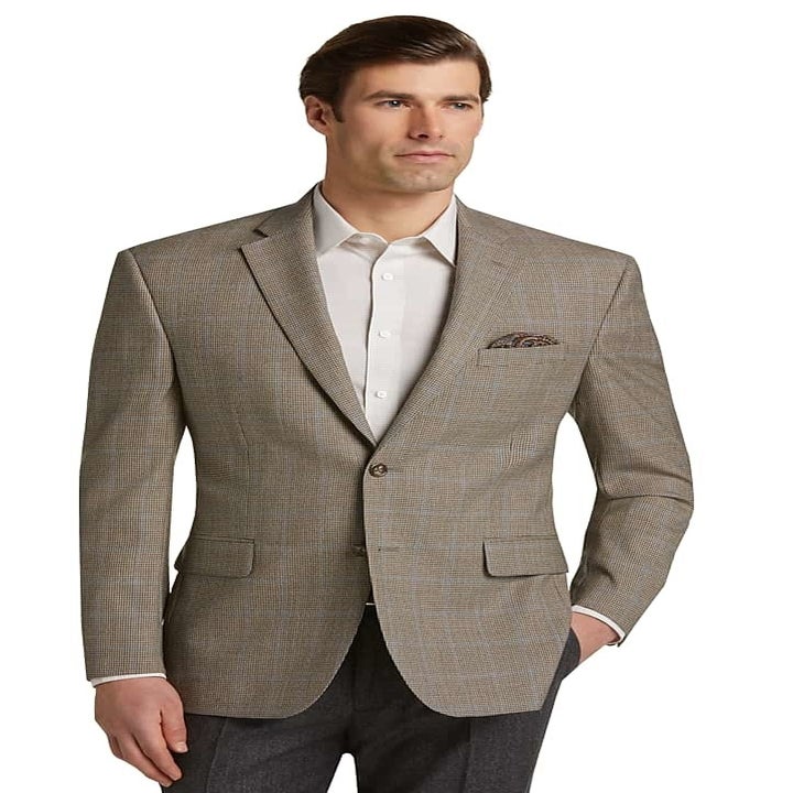 A model in the light brown plaid sportcoat