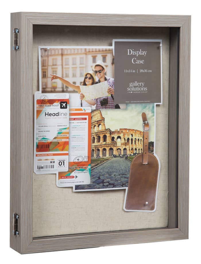 Rustic gray shadow box with burlap backing