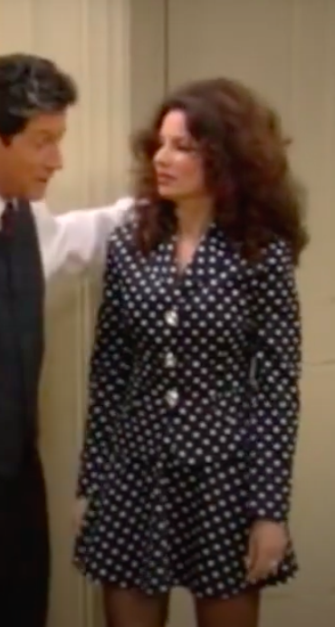 Fran Fine in a matching polka dot outfit.