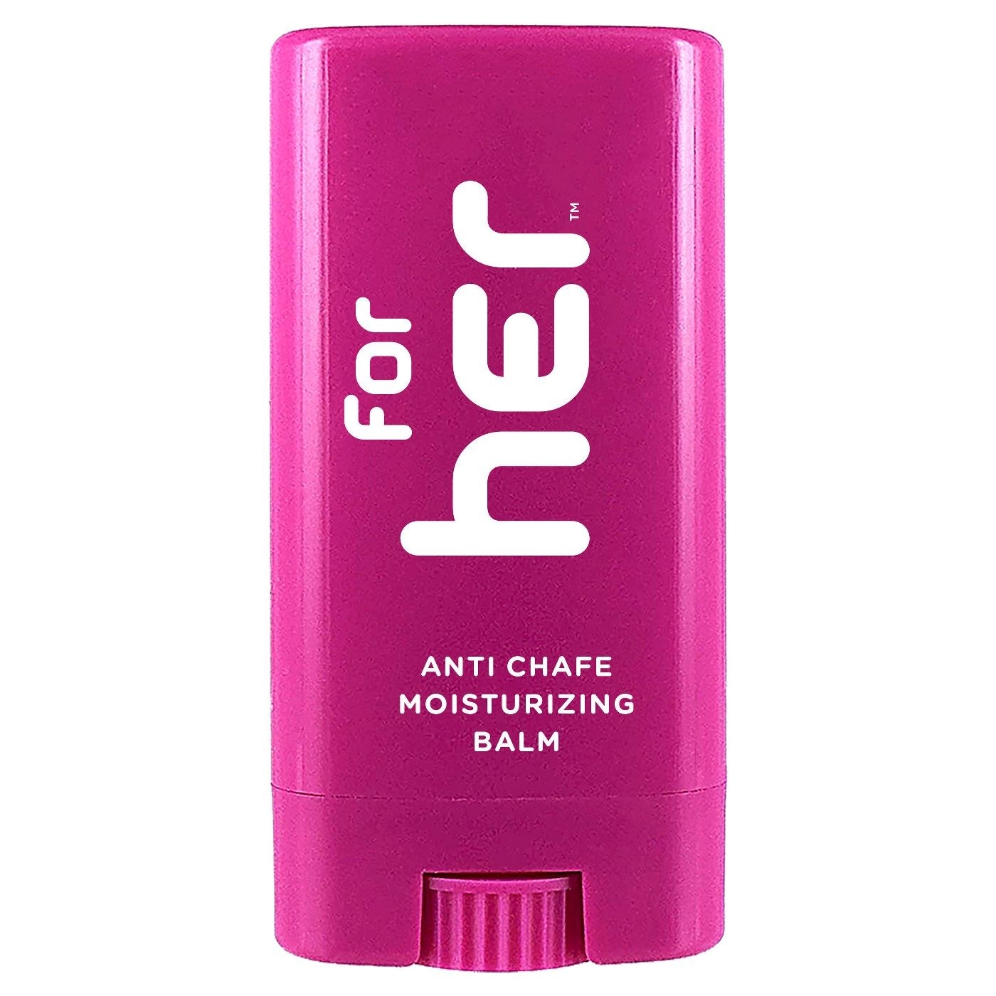 a stick of anti-chafe moisturizing balm in a pink bottle