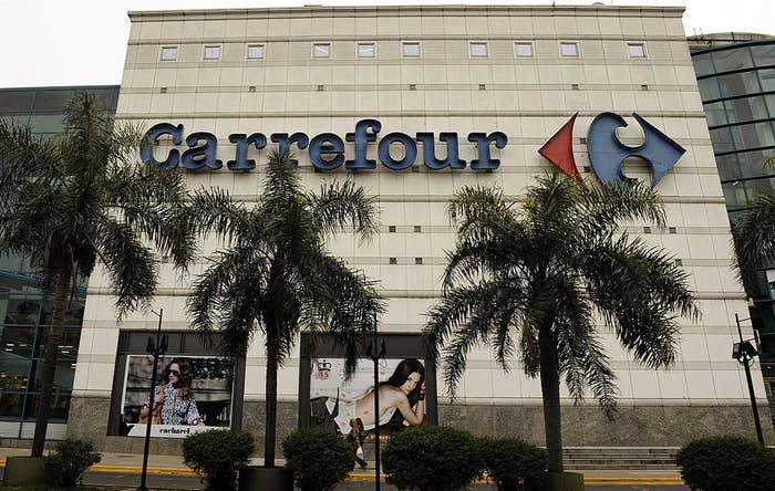 The exterior of a large Carrefour supermarket