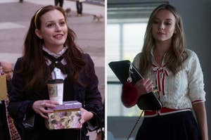 Blair from "Gossip Girl" in her school uniform and Carla from "Elite" in her school uniform