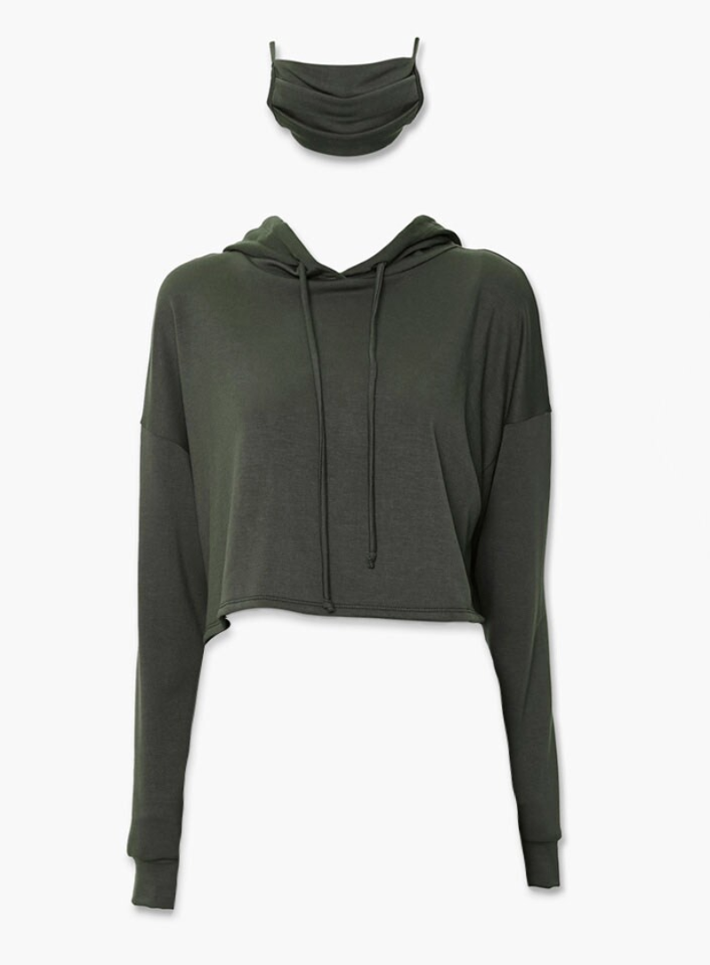 Dark green cropped hoodie and matching face mask 